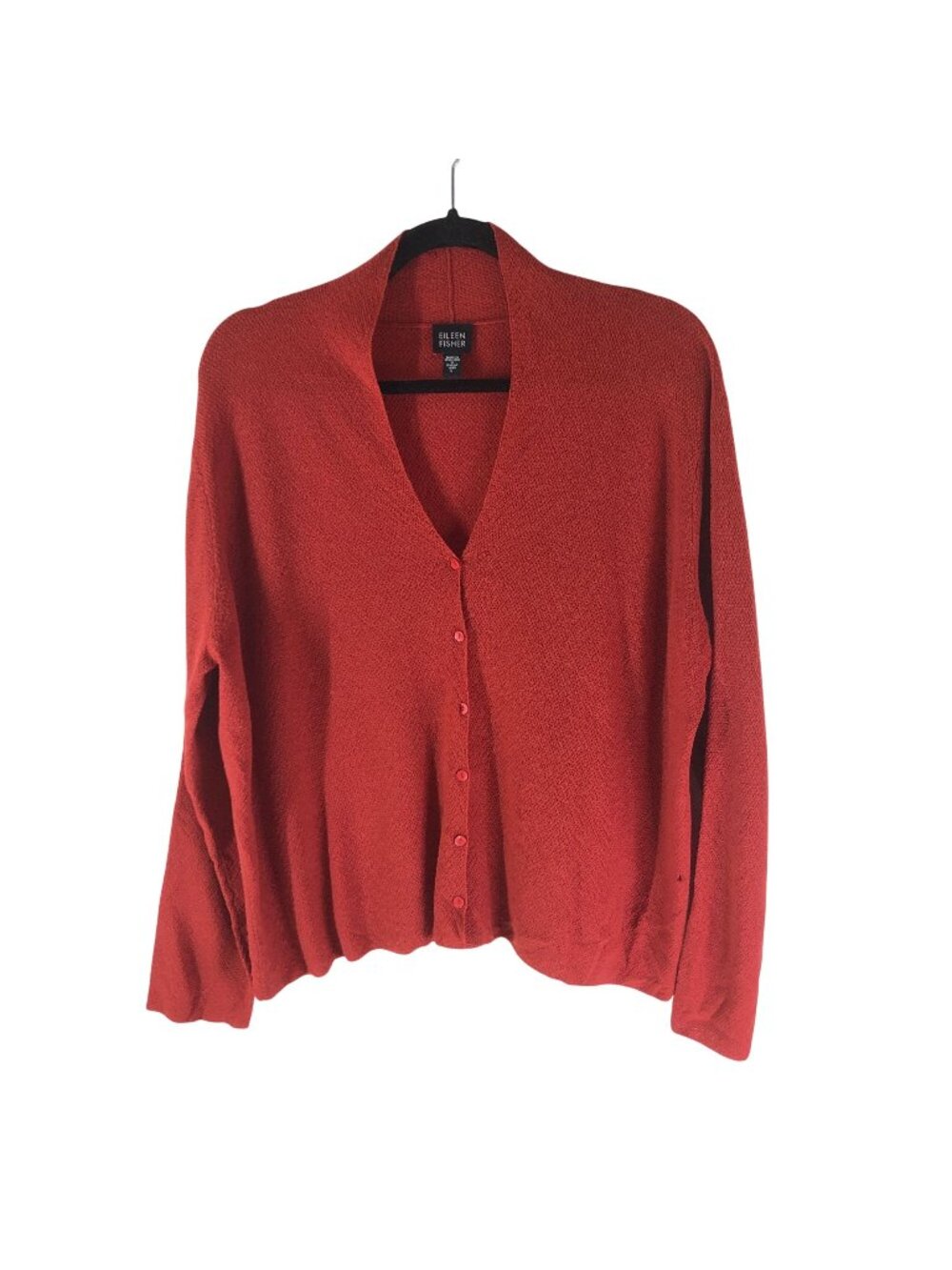 Eileen Fisher Womens Red Button-Up Wool Cardigan Sweater Italian Yarn Size L